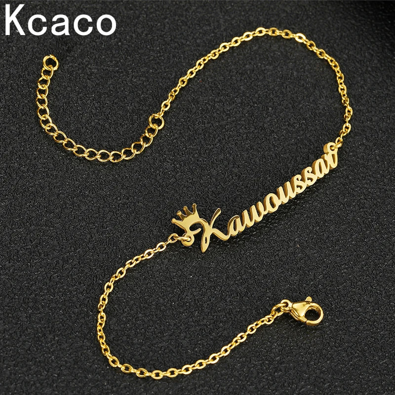 Personalized Stainless Steel Name Bracelet with Crown Charms