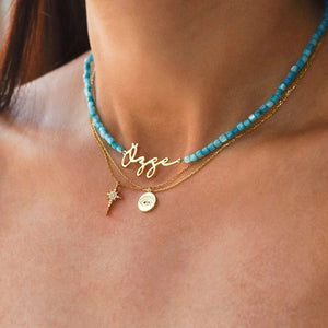Personalized Stainless Steel Name Necklace with Natural Shell Beads