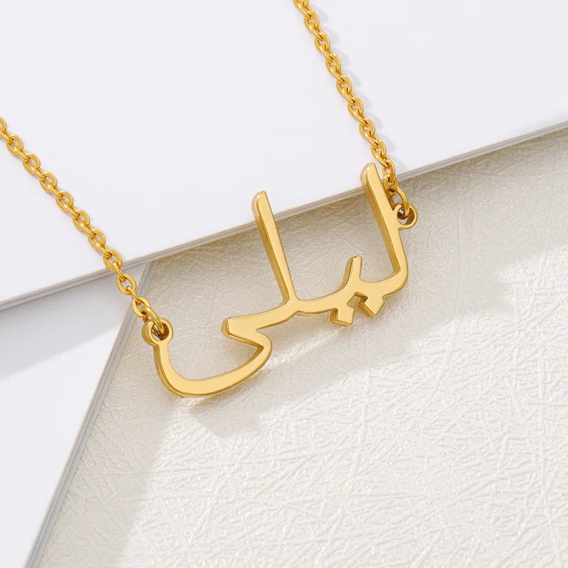 Personalized Arabic Name Necklace Heart Charm Stainless Steel