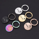 Stainless Steel Pet ID Tags Engraved Name Keychain Birth Flower Charm