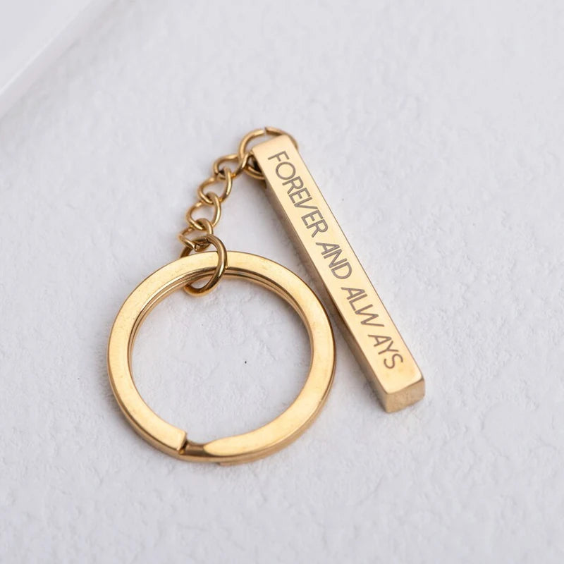 Stainless Steel Square Strip Pendant Keychain Jewelry Silver Key Chain Ring Gift