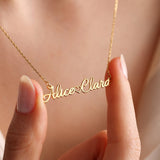 Personalized Heart Nameplate Necklace Custom Stainless Steel Two Name Pendant