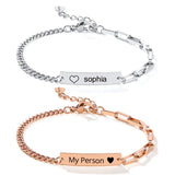 Personalized Stainless Steel Bar Bracelet with Nameplate, Paperclip Chain Design