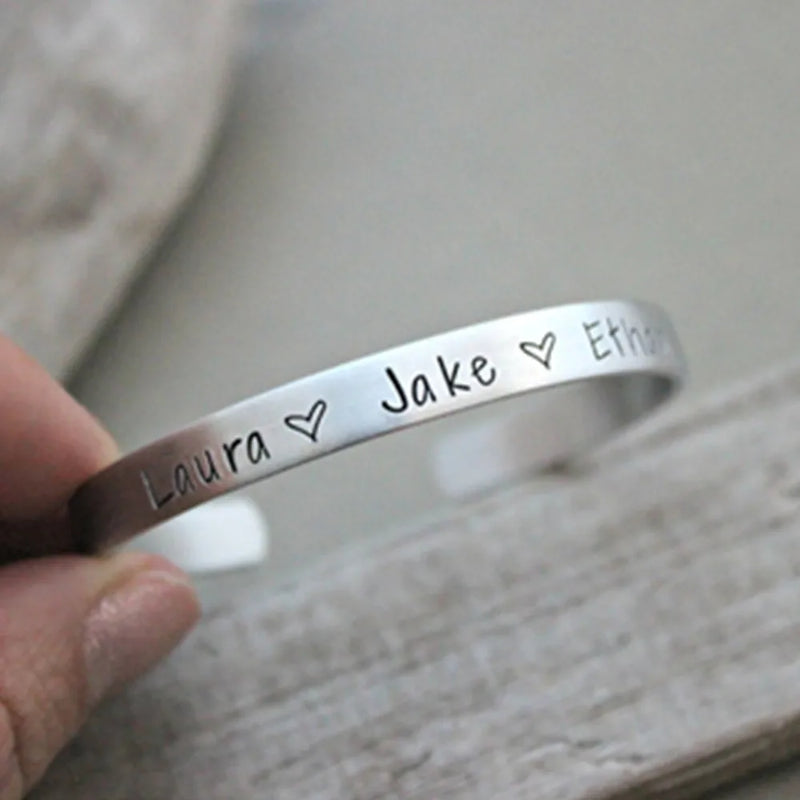 Stamped Cuff Bracelet Personalized Stainless Steel Heart Bangle