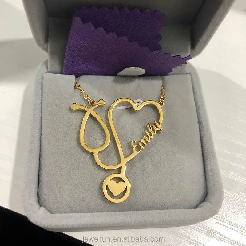 Personalized Stethoscope Heart Necklace for Women
