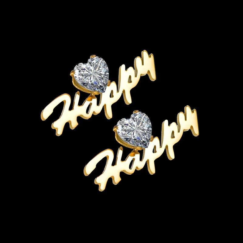 Stud Earrings Stainless Steel Rhinestone Heart Zircon Unique Jewelry Gift