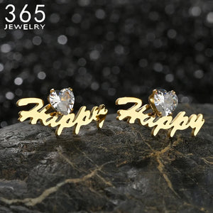 Stud Earrings Stainless Steel Rhinestone Heart Zircon Unique Jewelry Gift