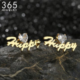 Stud Earrings Stainless Steel Rhinestone Heart Zircon Unique Jewelry Gift