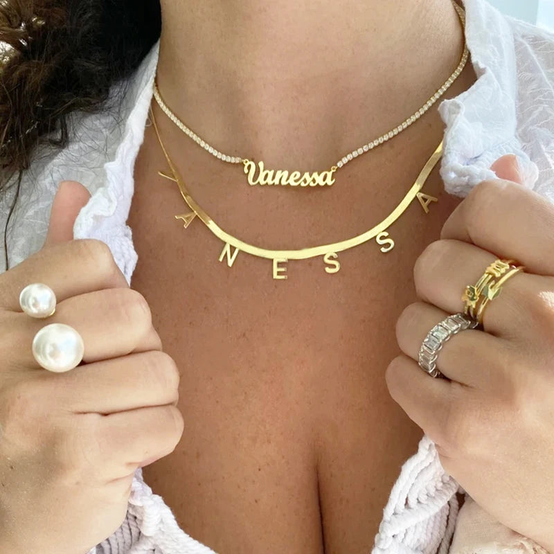 Colorful Zircon Tennis Name Choker for Women