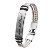 Custom Engraved Leather Bracelet with Stainless Steel Band