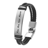 Custom Engraved Leather Bracelet with Stainless Steel Band
