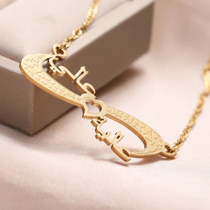 Arabic Name Necklace Infinity Loop Heart Pendant Chain Women