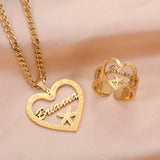 Personalized Textured Name Necklace with Heart Stainless Steel Pendant