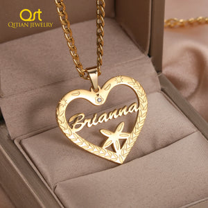 Personalized Textured Name Necklace with Heart Stainless Steel Pendant