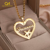 Personalized Textured Name Necklace with Heart Stainless Steel Pendant