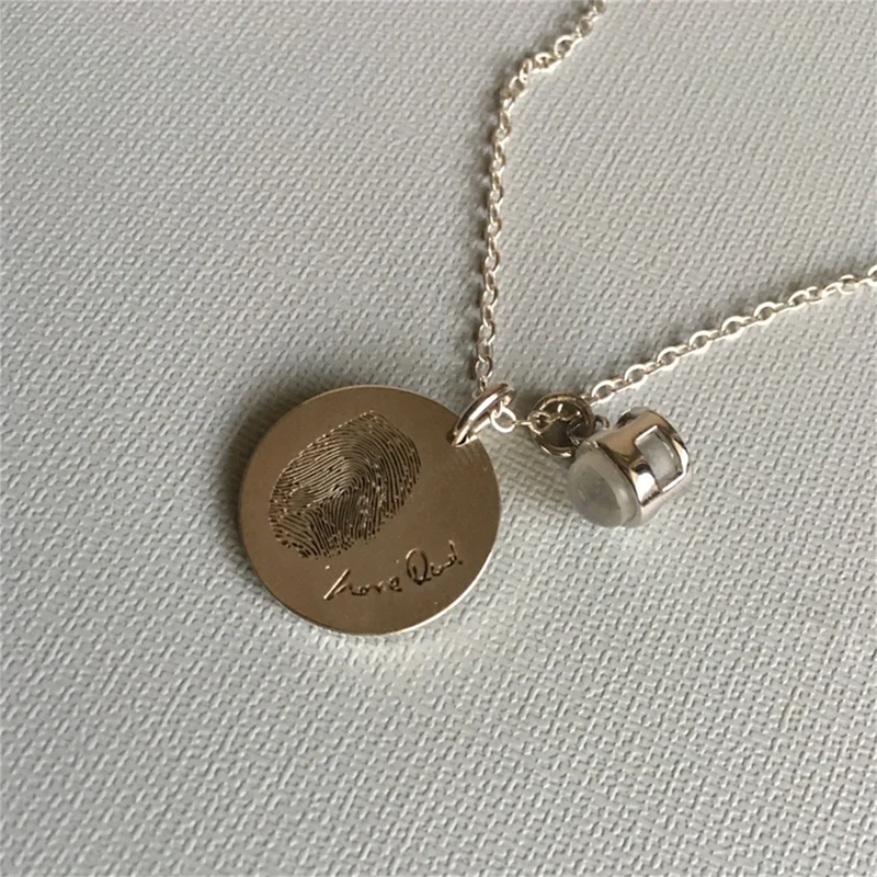 Personalized Fingerprint Necklace Custom Name Pendant Jewelry