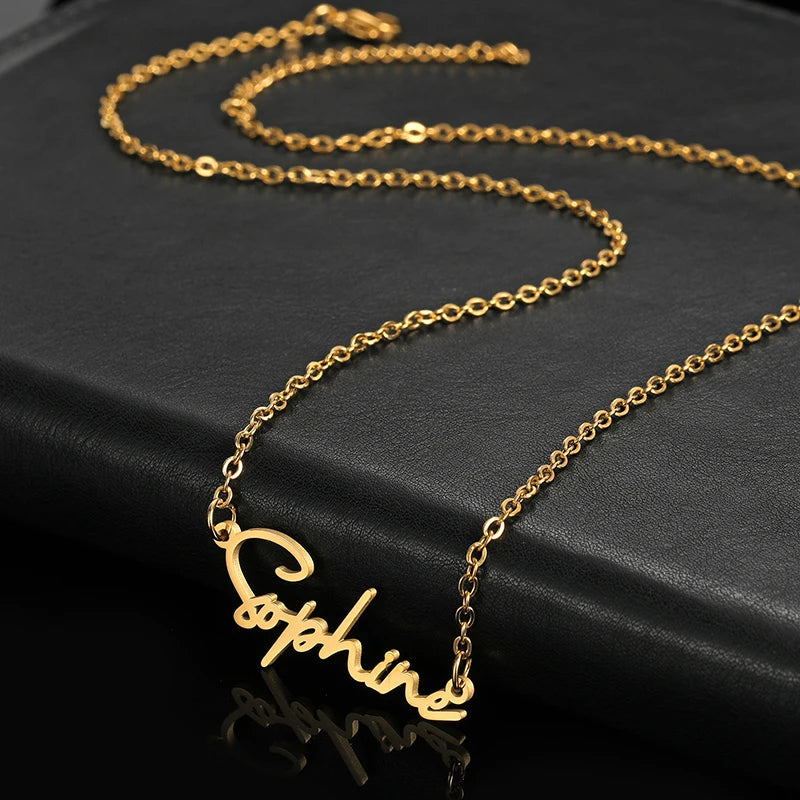 Tiny Name Pendant Stainless Steel Necklace Women Personalized Small Size