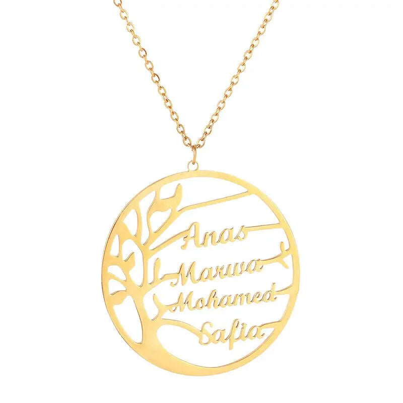 Tree 1-6 Names Necklace Stainless Steel Nameplate Pendant
