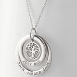 Tree of Life Engrave Letter Date Necklace Stainless Steel