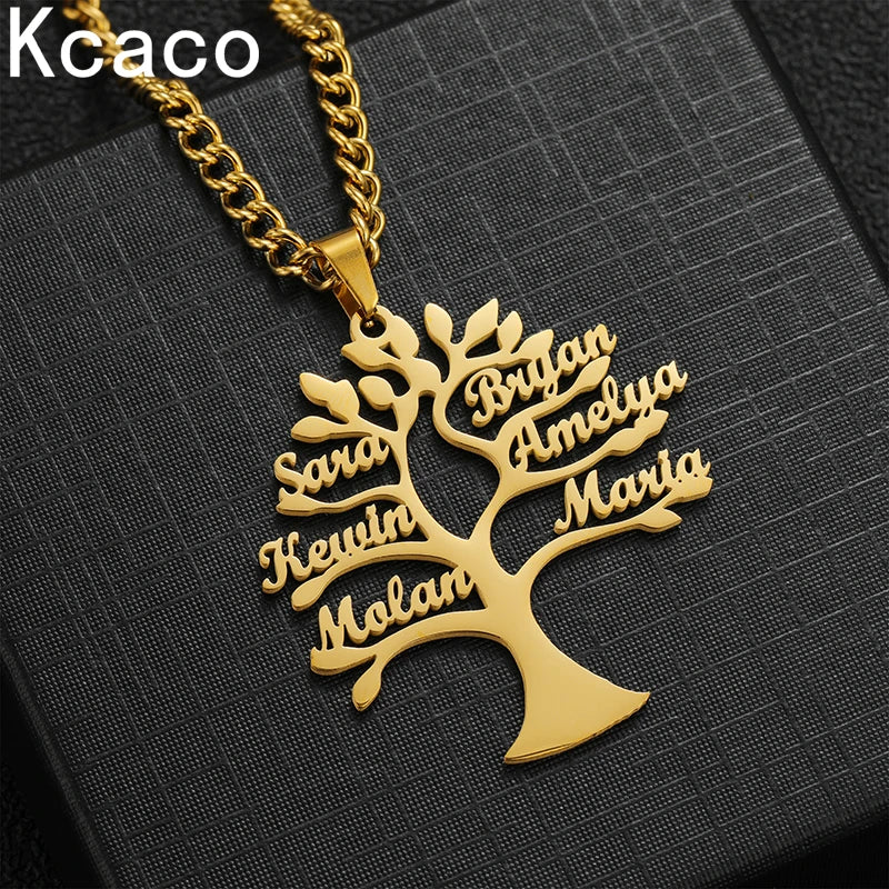 Family Tree Necklace Personalized Pendant Stainless Steel Chain Parents Gift