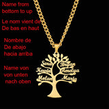 Family Tree Necklace Personalized Pendant Stainless Steel Chain Parents Gift