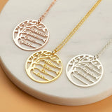 Family Tree of Life Necklace Stainless Steel 1-4 Names Round Pendant Jewelry
