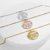 Personalized Tree of Life Necklace Stainless Steel Family 1-4 Names Pendant