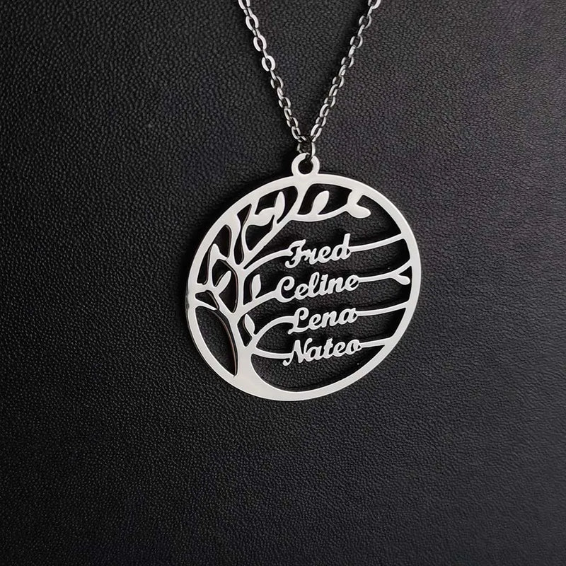 Personalized Tree of Life Necklace Stainless Steel Family Names Pendant