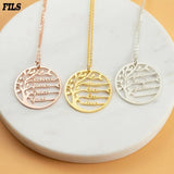 Family Tree of Life Necklace Stainless Steel 1-4 Names Round Pendant Jewelry