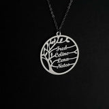 Personalized Tree of Life Necklace Stainless Steel Family Names Pendant