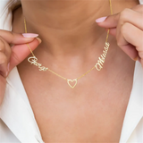 Two Name Necklace with Heart Personalized Name Necklace Stainless Steel Jewelry