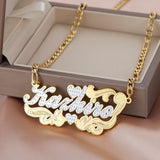 Personalized Two Tone Heart Nameplate Necklace Cuban Link Chain
