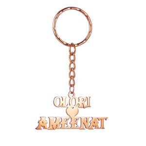 Middle Heart Keychains Embossed Round Key Ring for Couple
