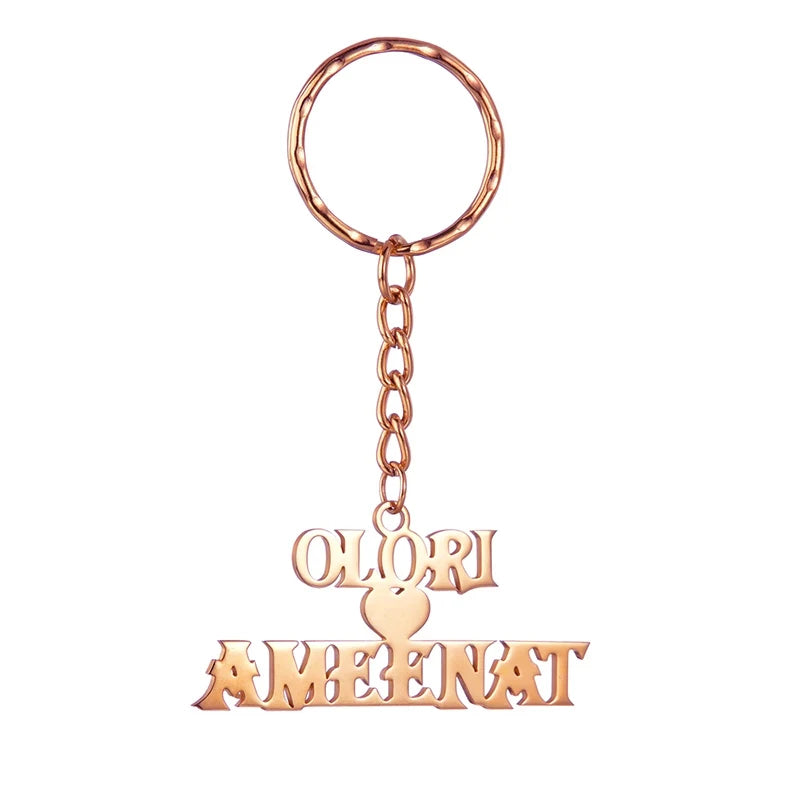 Middle Heart Keychains Embossed Round Key Ring for Couple