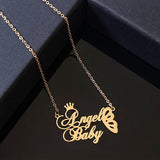 Two Names Necklace Butterfly Women Gift Stainless Steel Choker Name Crown Neckla