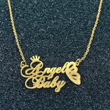 Two Names Necklace Butterfly Women Gift Stainless Steel Choker Name Crown Neckla