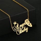 Two Names Necklace Butterfly Women Gift Stainless Steel Choker Name Crown Neckla