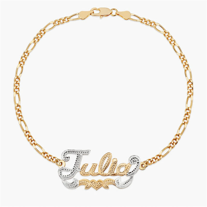 Two-Tone Name Bracelet Heart 18K Plated Letter Bracelet Women Stainless Steel