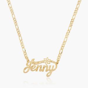 Two Tone Name Necklace With Flower Personalized 18K Plated Nameplate Pendant