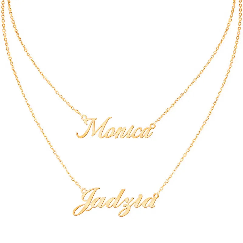 Double Layer Name Necklace Women Stainless Steel Choker Jewelry