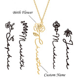 Vertical Name Necklace Birthday Flower Personalized Name Pendant Jewelry