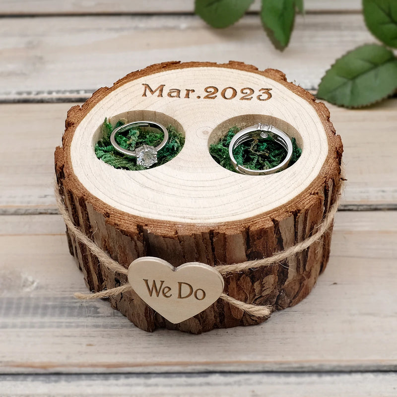 Rustic Wooden Wedding Ring Box, Personalized Engraved Ring Bearer