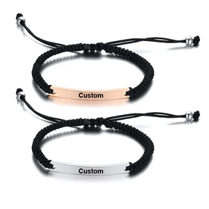 Women Bar String Bracelet Braided Rope Wirst Rose Stainless Steel