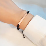 Women Bar String Bracelet Braided Rope Wirst Rose Stainless Steel
