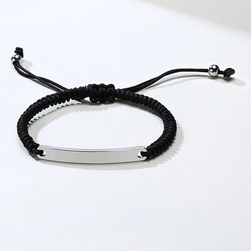 Women Bar String Bracelet Braided Rope Wirst Rose Stainless Steel