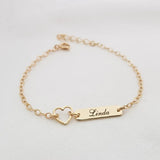 Personalized Women's Bracelet Engraved Name Heart Cuban Chain