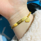 Personalized Women's Bracelet Engraved Name Heart Cuban Chain