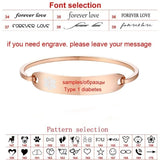Women's Type 1 Diabetes Medical Alert ID Cuff Bracelet Bangle
