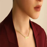 Year Necklace Stainless Steel Cuban Chain Choker Personalized Number Pendant