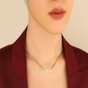 Year Necklace Stainless Steel Cuban Chain Choker Personalized Number Pendant